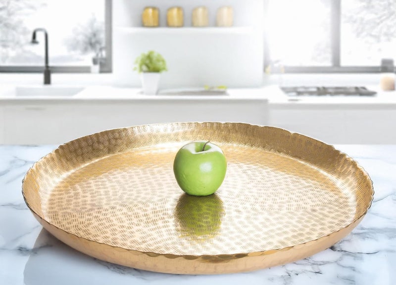 Red Co. 20â€ Large Round Decorative Antique Gold-Tone Aluminum Display and Serving Centerpiece Tray - Image 1
